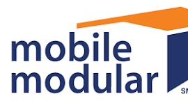 Logo for "mobile modular" with a stylized graphic.